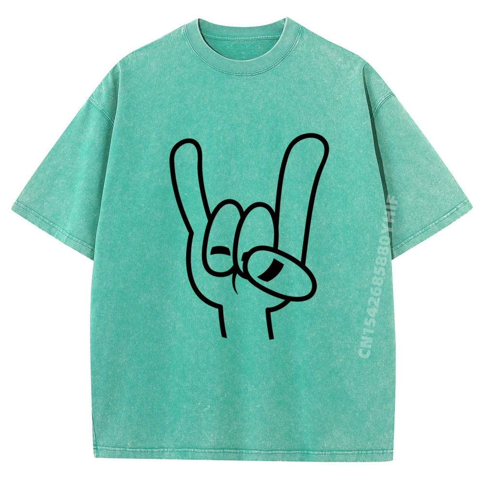 

Luxury Designer Mens Tops Cartoon Devil Horns Hand Sign T-shirts Women Geek Tops Tees Classic Graphic Retro Washed T Shirts