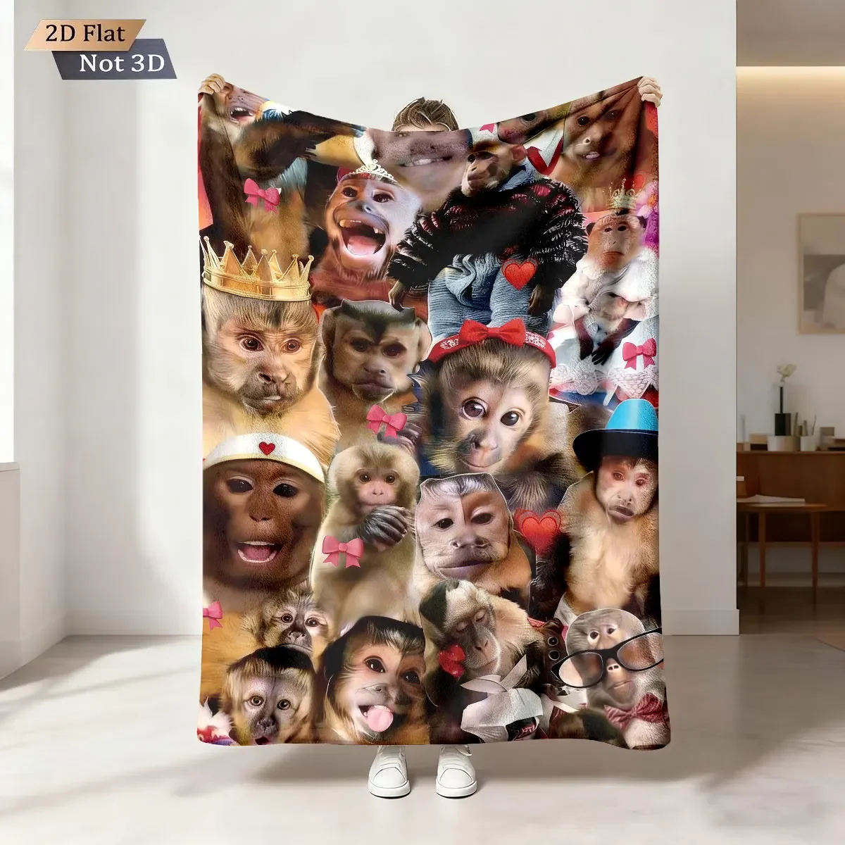 1pc Funny Monkey Print 310g Flannel Blanket With Multiple Sizes Soft And Comfortable Nap And Leisure Blanket