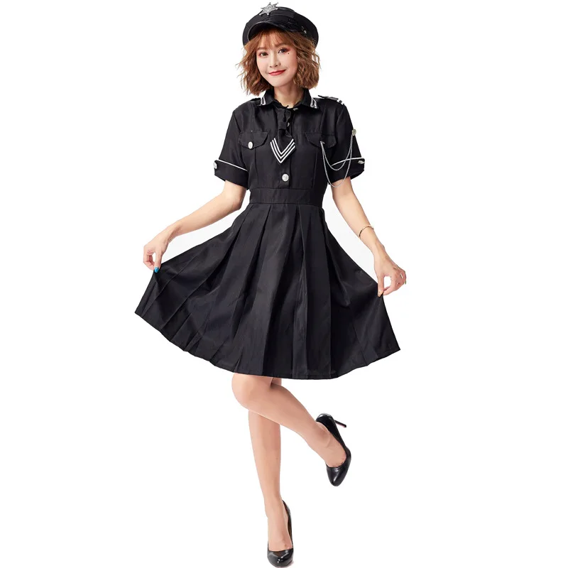 زي طيار أسود بأكمام قصيرة، زي تنكري للهالوين، بدلة ضابطة شرطة نسائية، فستان نسائي بأسلوب صيني تقليدي