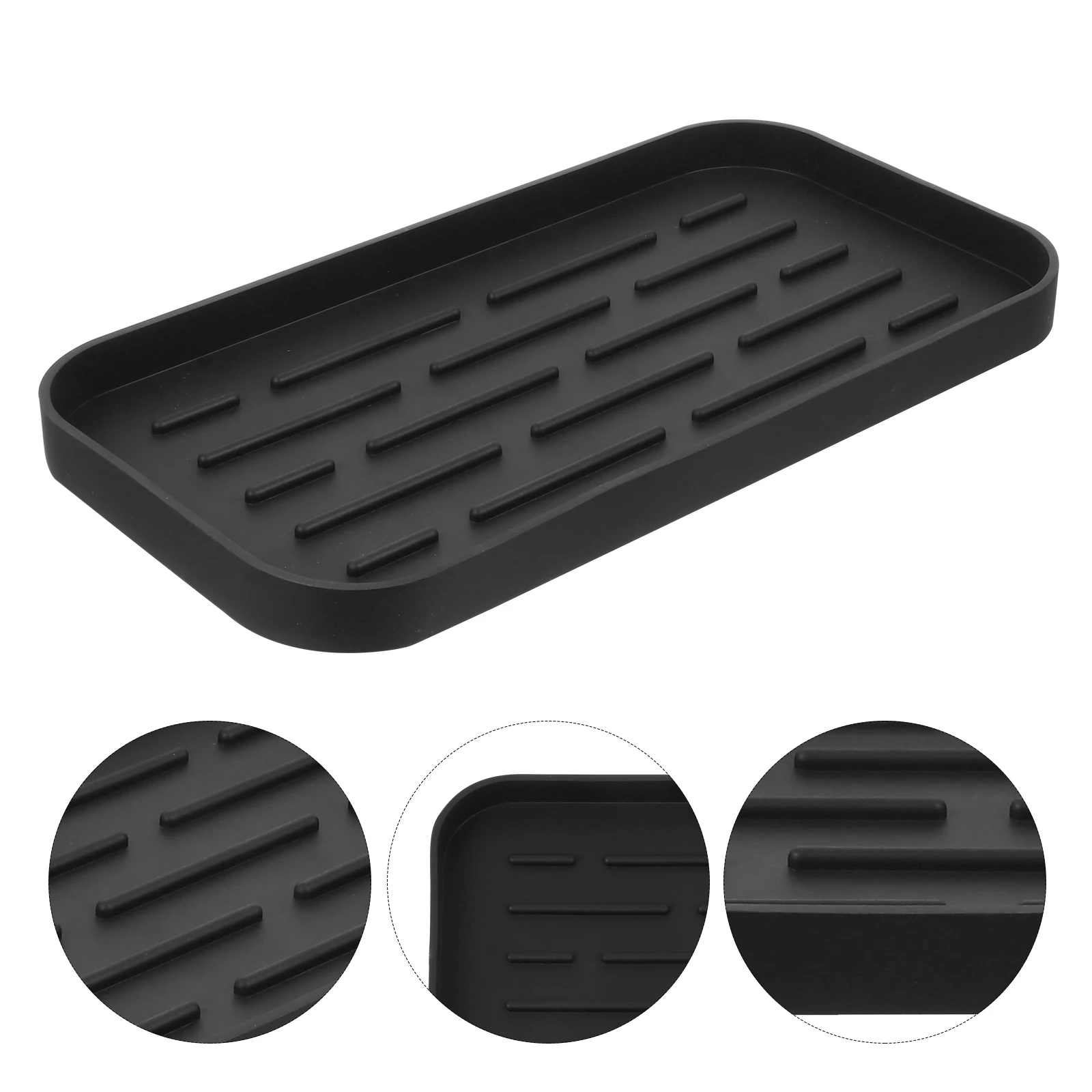 

Silicone Draining Pad Kitchen Dish Drying Mat Wave Grain Drain Mat For Tableware Fruits Vegetables Cup Coaster Black