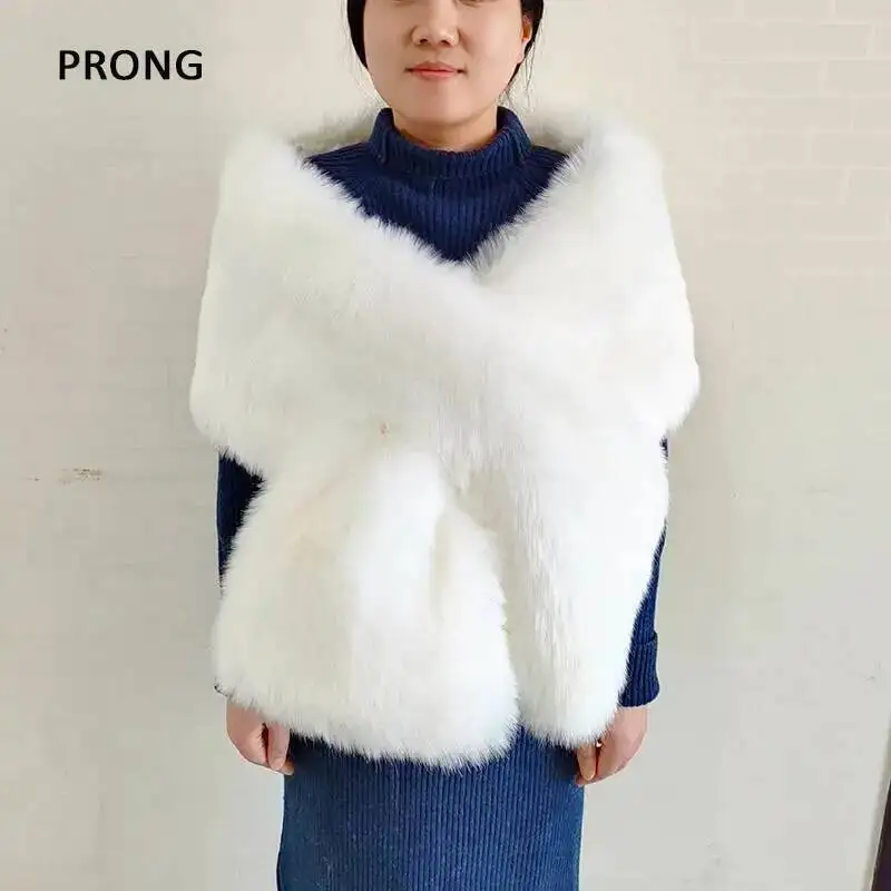Women Faux Fur Shawls Wraps Winter Plush Wedding Cape Bridal Wraps Luxury Long Size Neck Warmer Fur Scarf Party Dress Accessory
