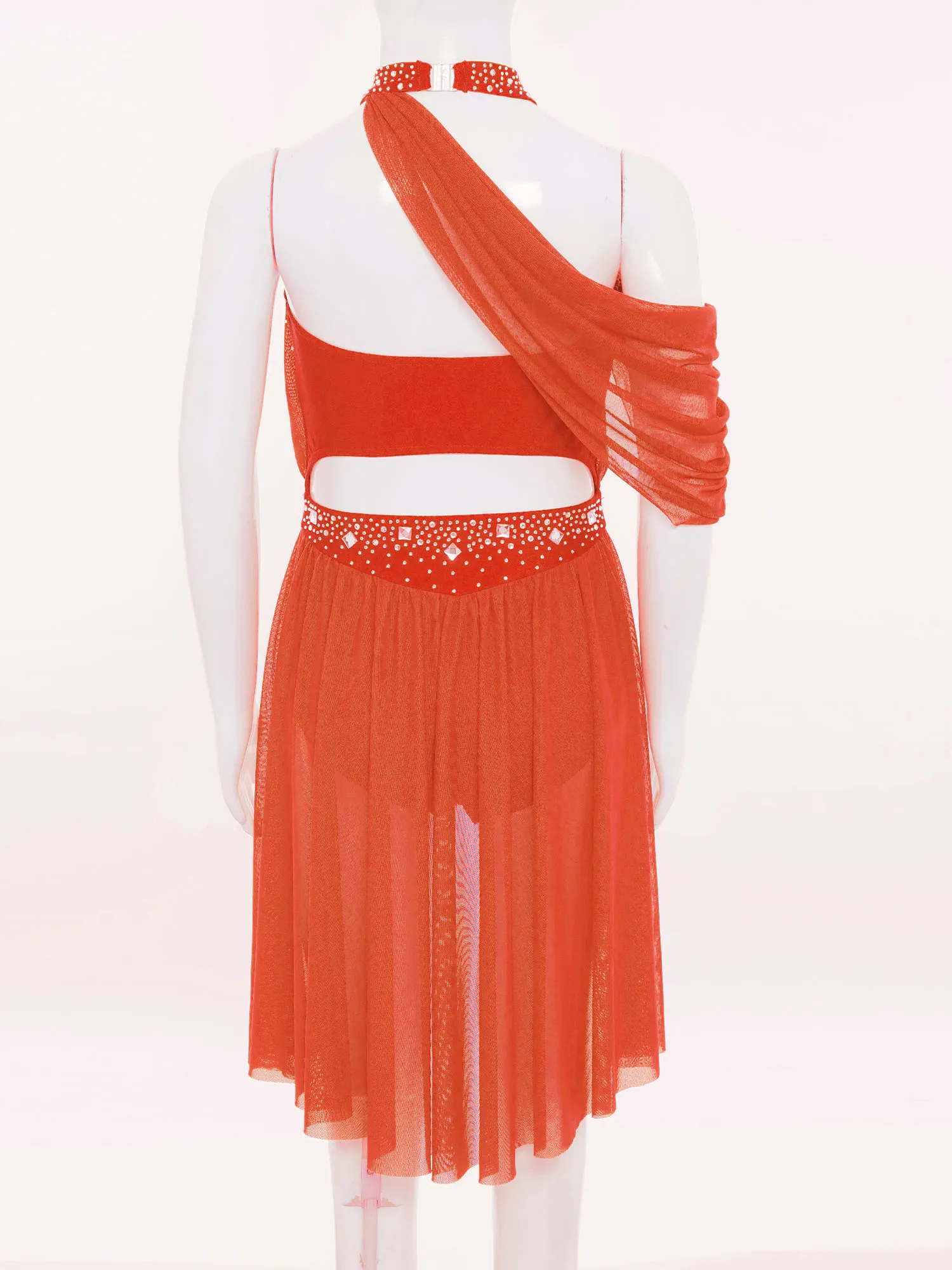 أطفال بنات الشكل التزلج الحديثة فستان رقص غنائي بلا أكمام لامعة الراين بقماش شفاف يوتار للجمباز البهلوانية