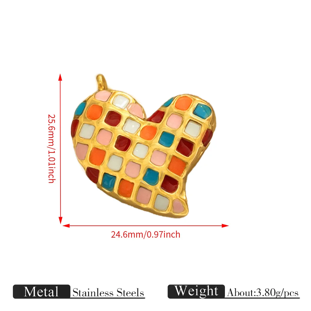 5Pcs Stainless Steel Heart Charms Enamel Flowers Bird Pendant for Jewelry Making DIY Earring Necklace Keychain Accessories