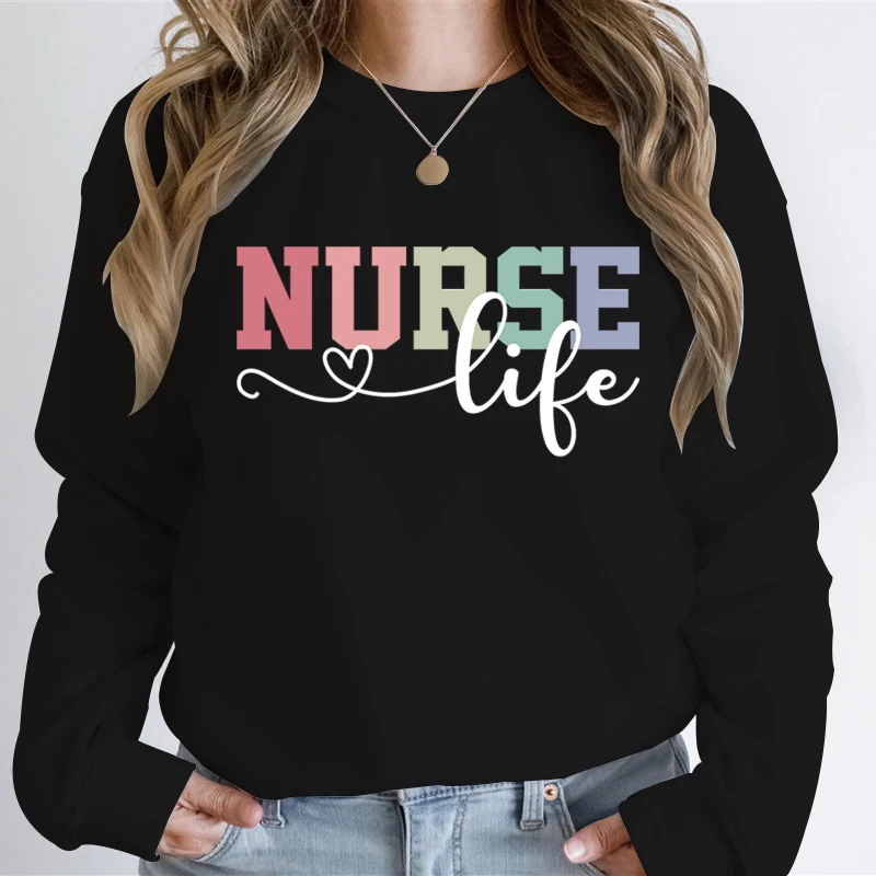 Women Autumn Sweatshirts Nurse Life Heart Design Women Sweatshirt Graphic Nursing Student Gift Registered Nurse Casual Hoodies