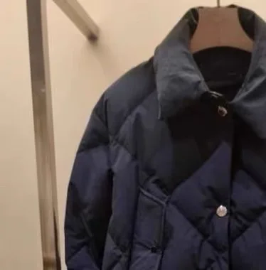 

Thiened Goose down Jaet Mid-Length Quilted Poster Sle Turn-down Collar Lemon Cheese MIN25 Autumn Commute Sle Pure Color