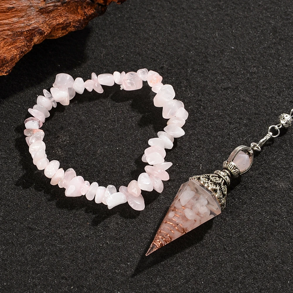 2pcs Spiritual Pendulum+Stone Bracelet Meditation Set, Used for Therapy, Chakra, Balance Meditation, Acupuncture Divination