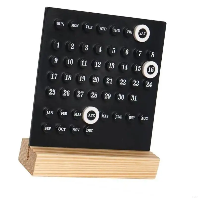 Acylic Permanent Calendar Wooden Stand Month Week Date Display for Desk Decors Q5WC