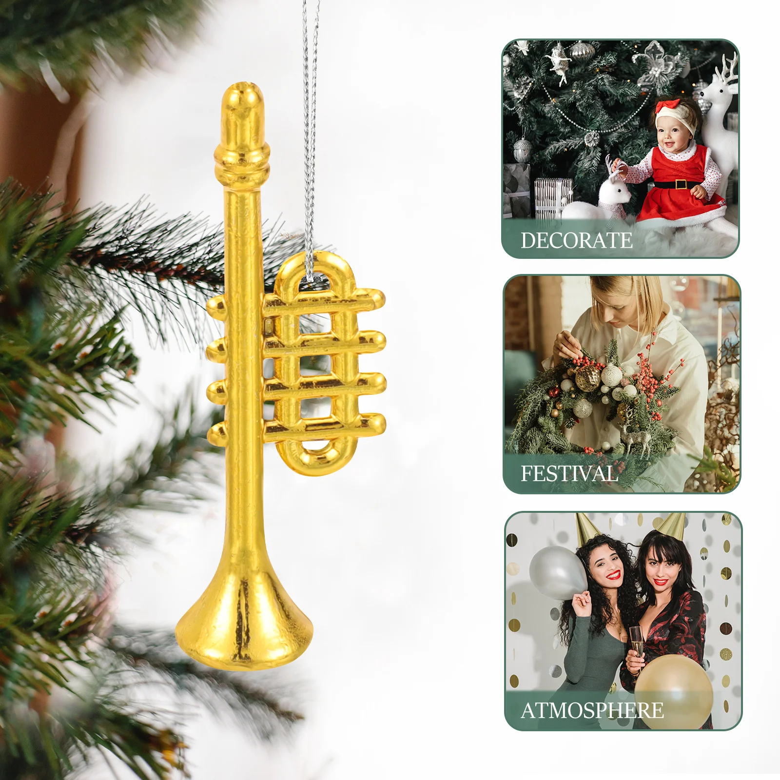 

10Pcs Christmas Tree Musical Ornaments Trumpet Hanging Decorations Xmas Party Home Decoration Festival Instrument Ornaments
