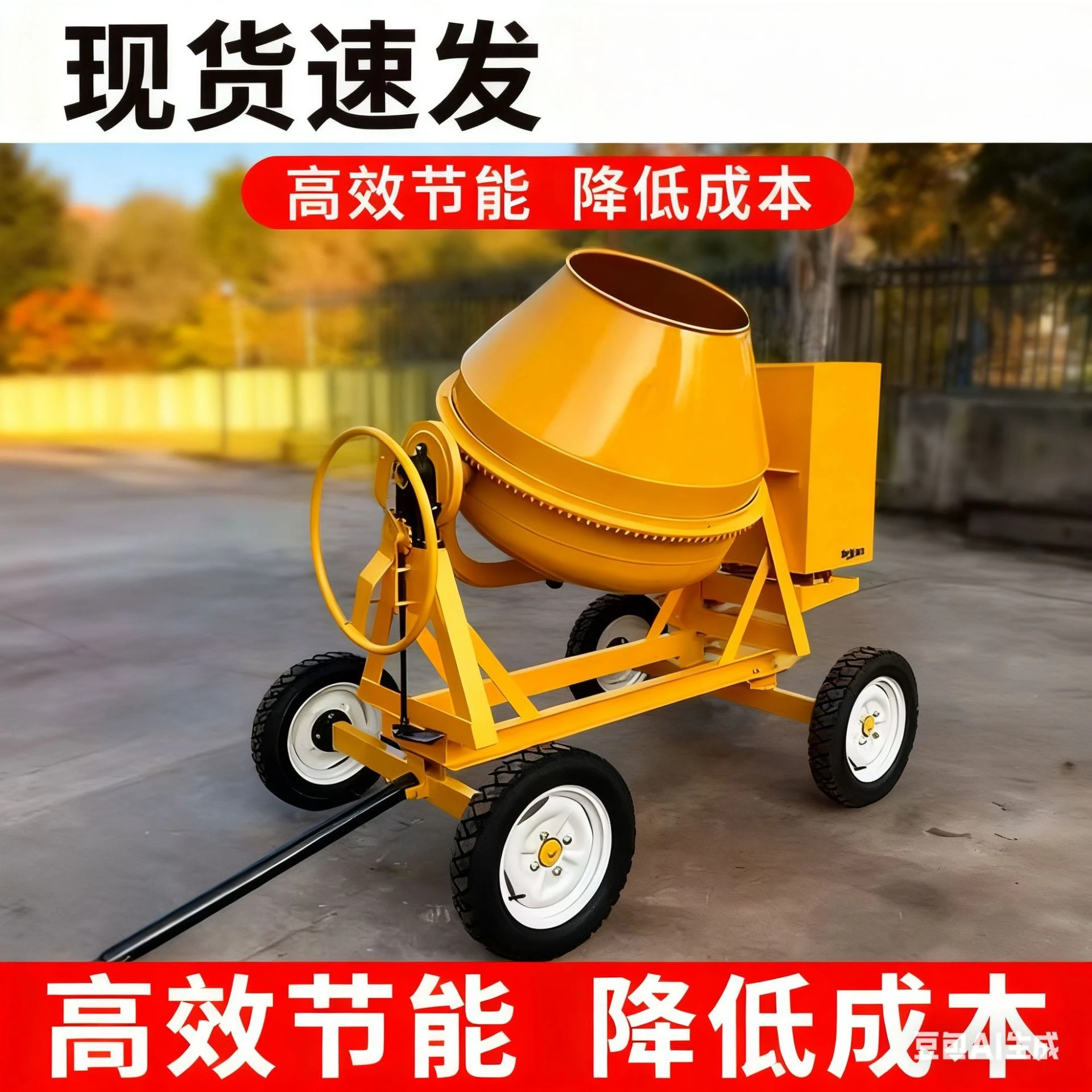 Mobile Concrete Mixer Small Yellow Tank Mixer Concrete Two-Wheel Four-Wheel Vertical