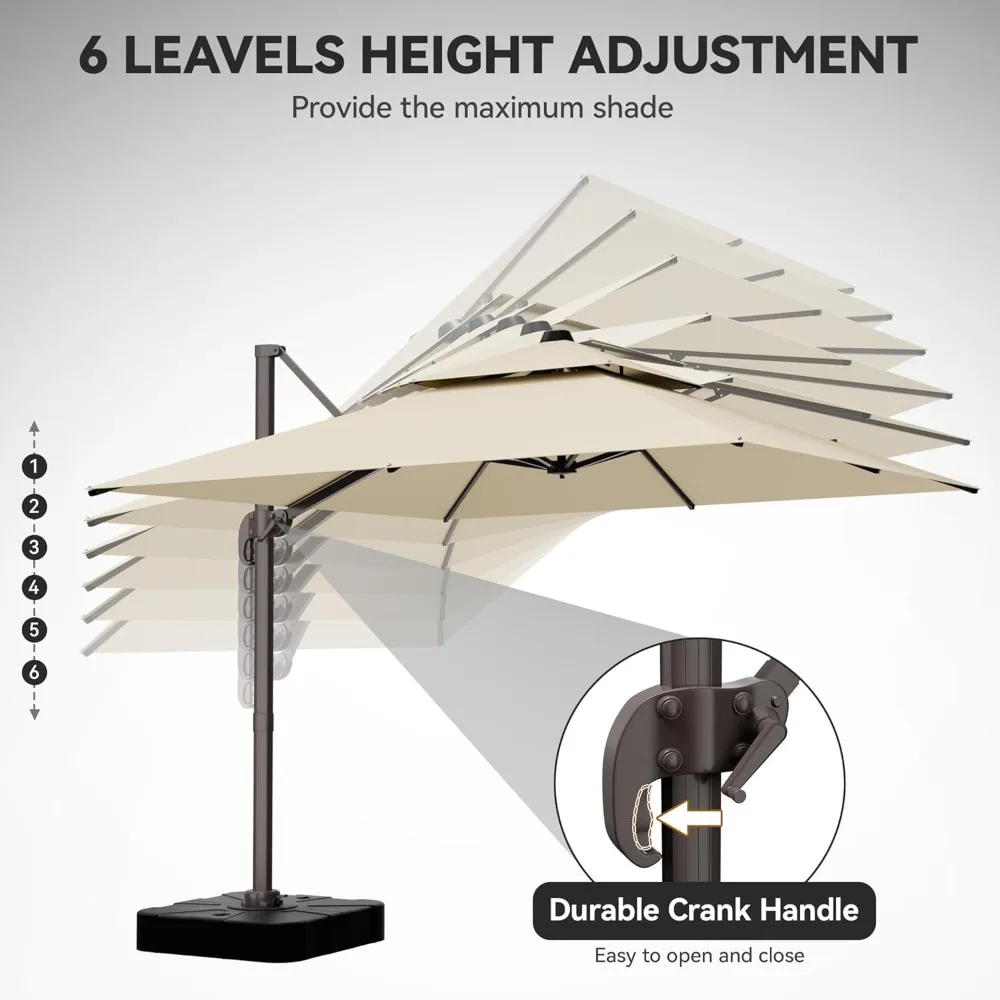 

10X10 FT Cantilever Umbrella with Base Included, Large Offset Patio Umbrella with Double Top, 6 Angle Tilts & 360°, Customized