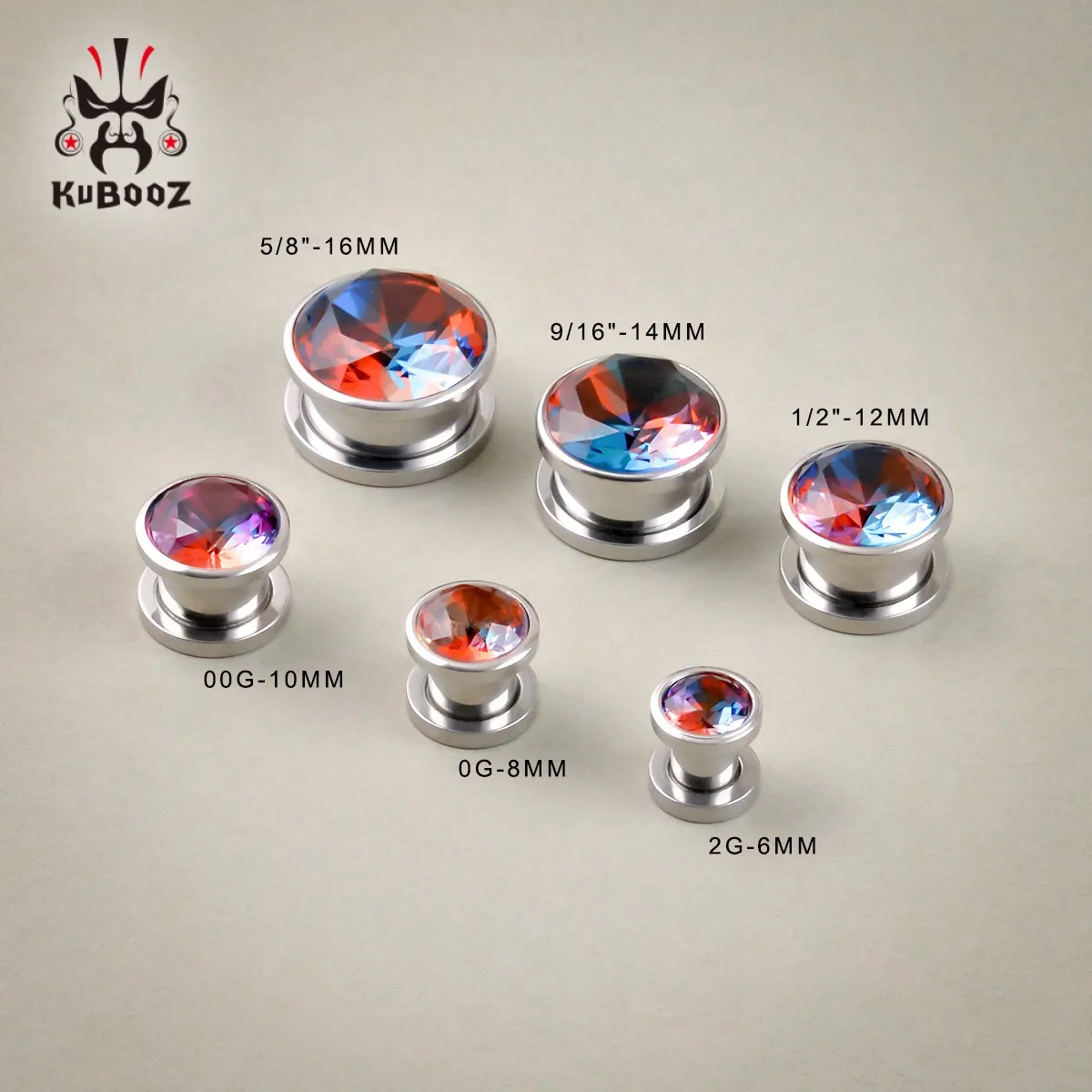 KUBOOZ Ear Tunnels Plugs Stretcher Gauges Colorful Zircon Expander For Ears Stainless Steel Piercing Jewelry Earrings 2PCS