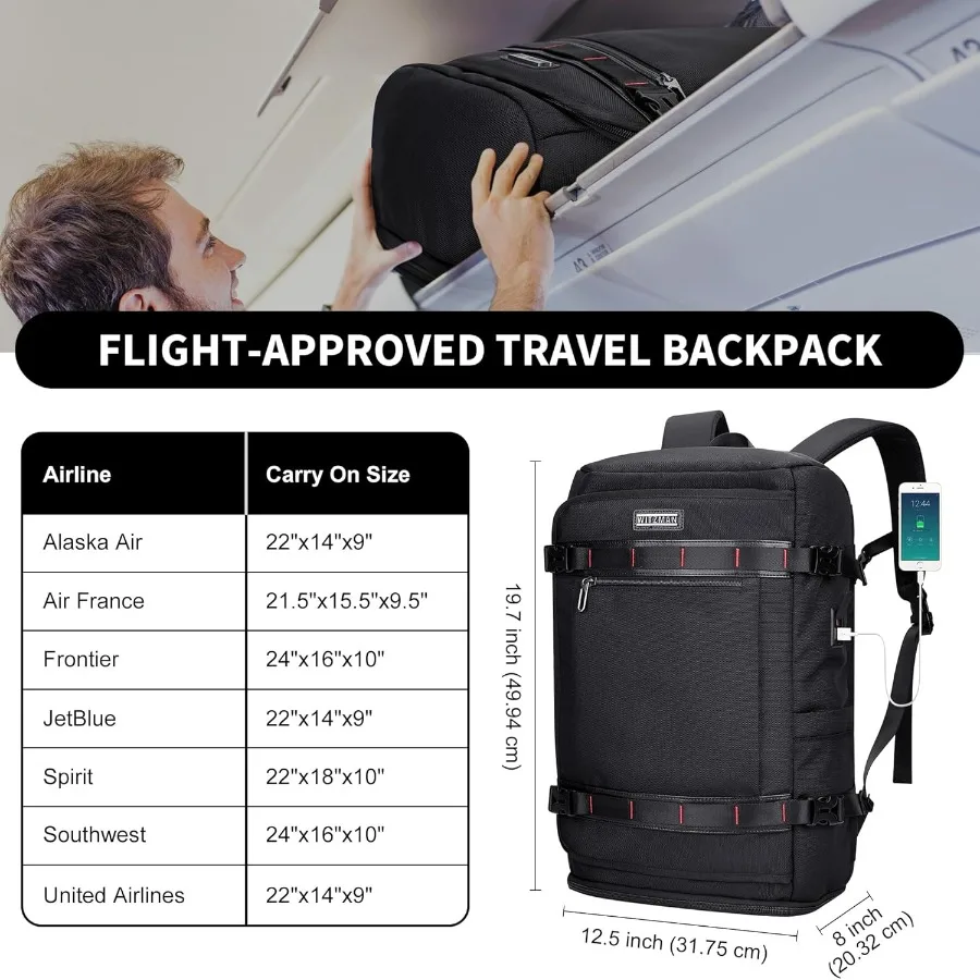 حقيبة ظهر للسفر من WITZMAN للرجال 35 لترًا حقيبة ظهر للكمبيوتر المحمول مناسبة مقاس 16 بوصة TSA مناسبة للطيران معتمدة مع حجرة للأحذية
