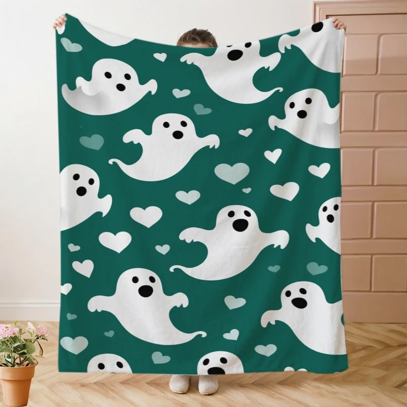 Pink Blush Ghost Candy Corn Bat Halloween Throw Blanket Patio Rest Spot Warm Blanket Guest Lounge Office Den Presents