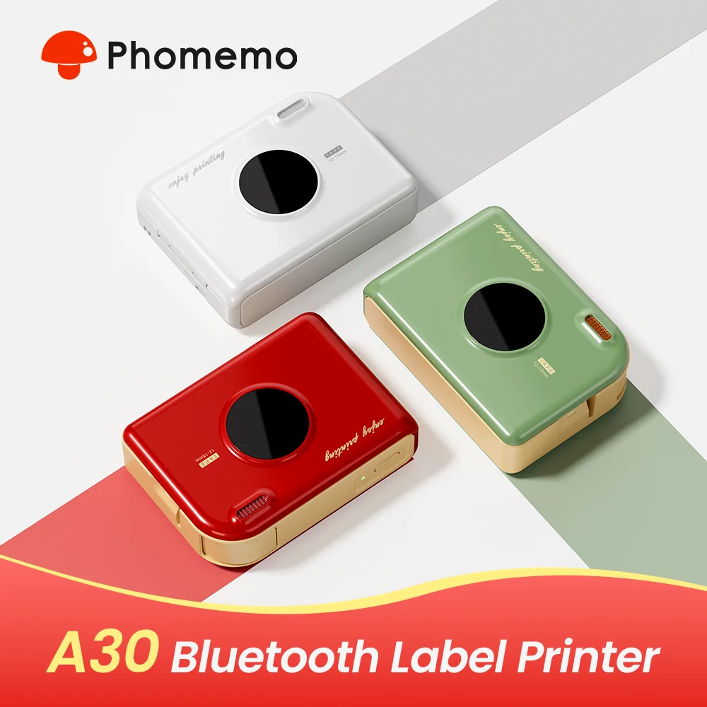 Phomemo A30 Band-Etikettendrucker Bluetooth Tragbarer Mini-Aufkleberdrucker Wiederaufladbar für Geschenkverpackungen, Stoff-Namensetiketten