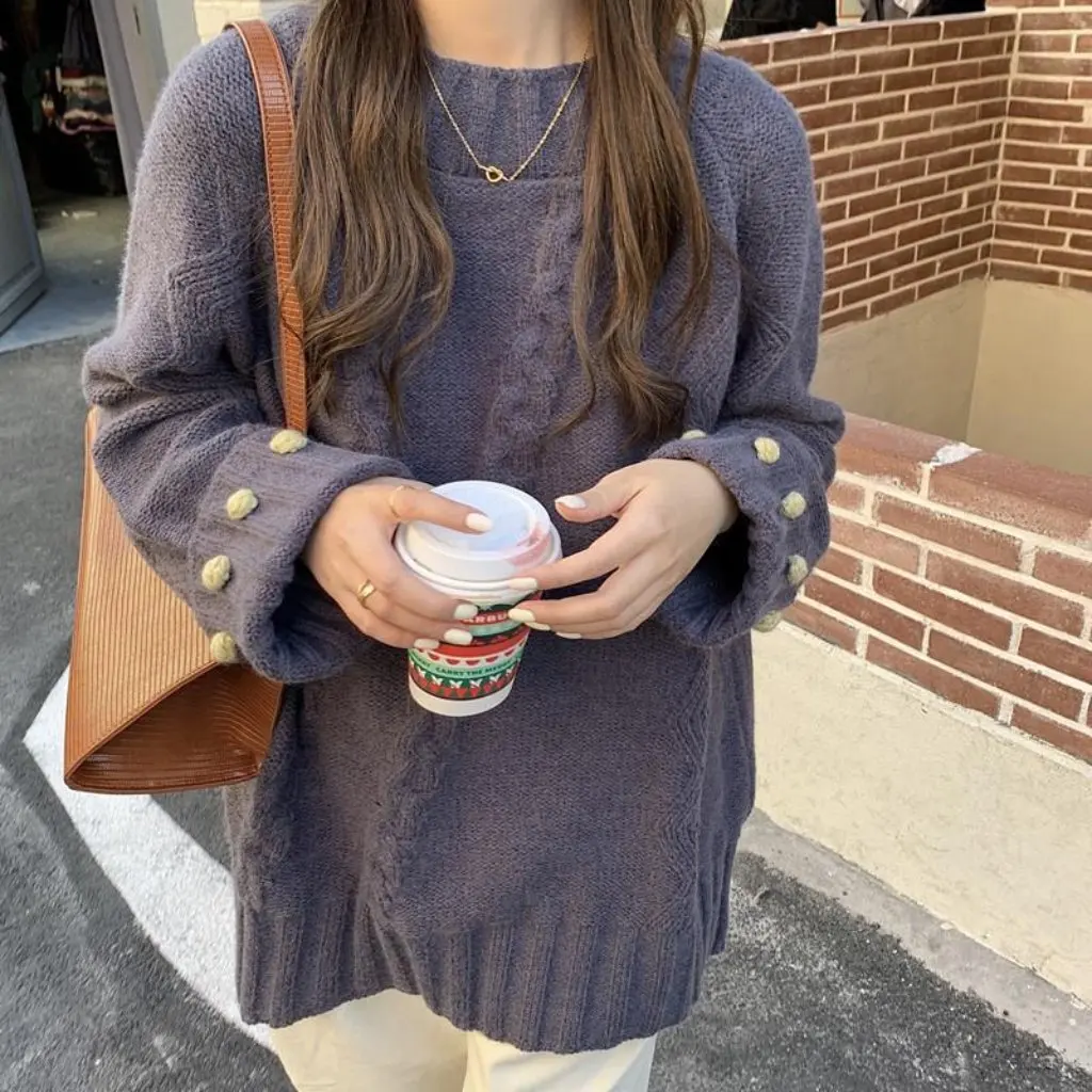 

Women's Lazy Style Retro Thickened Sweater Loose Outer Wear Twist Design Autumn Winter Top Fashionable Niche Clothing