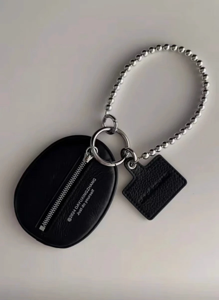 

Faionable Top Layer Cowhide Keychain Bag Lychee Pattern Coin Purse Hanging Decoration Accory Youth Polyester