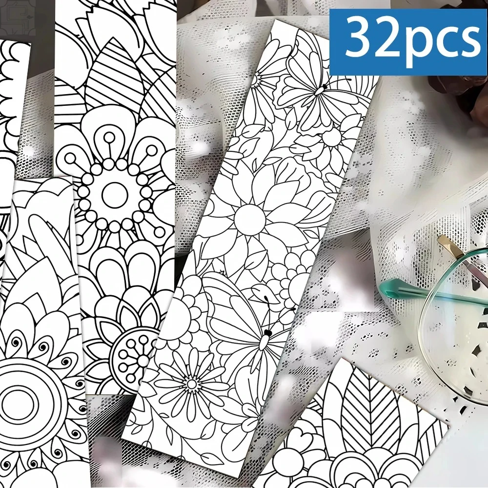 32pcs, Coloring Flower Bookmarks, suitable for back-to-school season, Christmas, Halloween, teachers, readers, and birthdays.