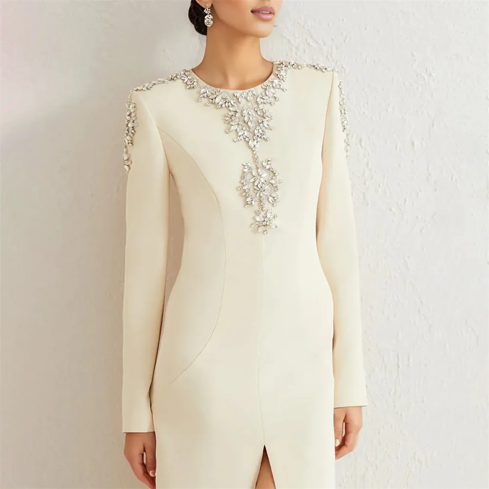 Dubai Straight Luxury Wedding Evening Night Dress for Women Muslim 2024 Long Sleeves Diamonds Plus Size Formal Prom Party Gown