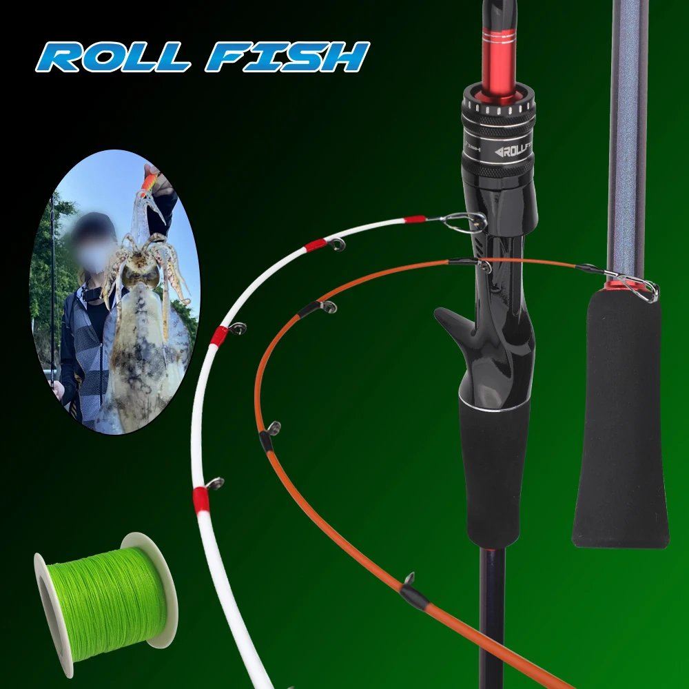 

ROLLFISH Удочка для кальмара из углеродного волокна с 2 твердыми наконечниками Морская лодка для рыбалки Легкий вес Высокая чувствительность и прочный