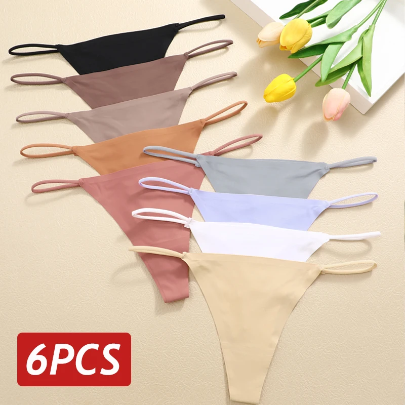 6PCS/Set Seamless Panties For Women Sexy Low Rise Ultra Thin Fabric G-String Thongs T-Back No Trace Underwear Ladies Lingerie