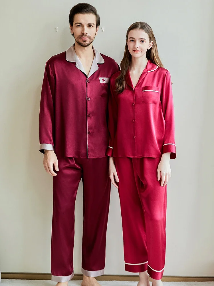 

100% шелковый пижамный комплект для пар, подарок на годовщину святого Валентина, одинаковые пижамные костюмы для всей семьи, одежда для сна для женщин и мужчин PJ