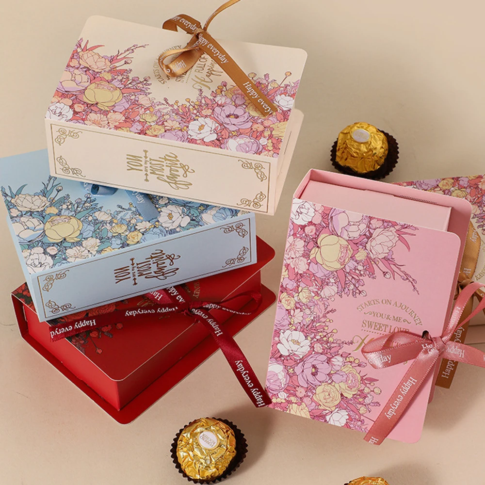 Exquisite Chocolate Gift Box Book Shape Gift Packing Box With Ribbon Paperboard Candy Present Box For Wedding Valentine'S Day