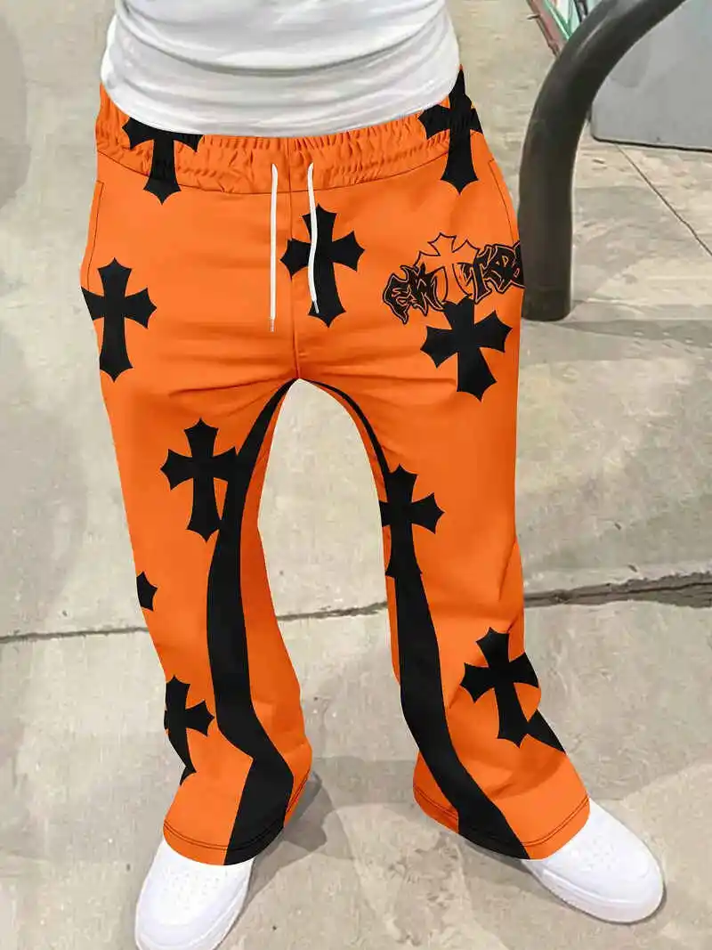 Herren Casual Street Style Trendige Sweatpants mit Kreuzmuster, Modisches Leicht Ausgestelltes Design in Schwarz-Weiß, Herrenhose – Detail 5