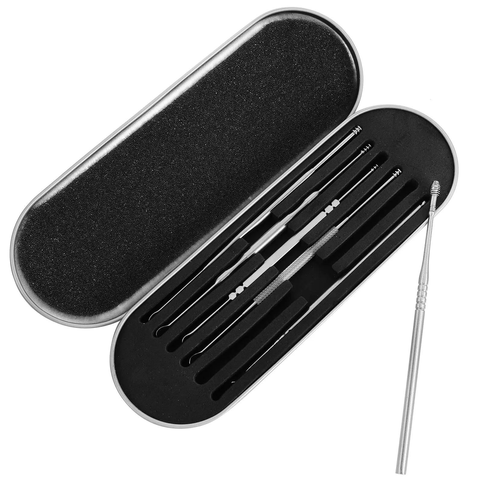 6Pcs Spiral Ear Spoon Stainless Steel Ear Cleaner Tool Kit for Safe Efficient Earwax Pickup with Organizing Box