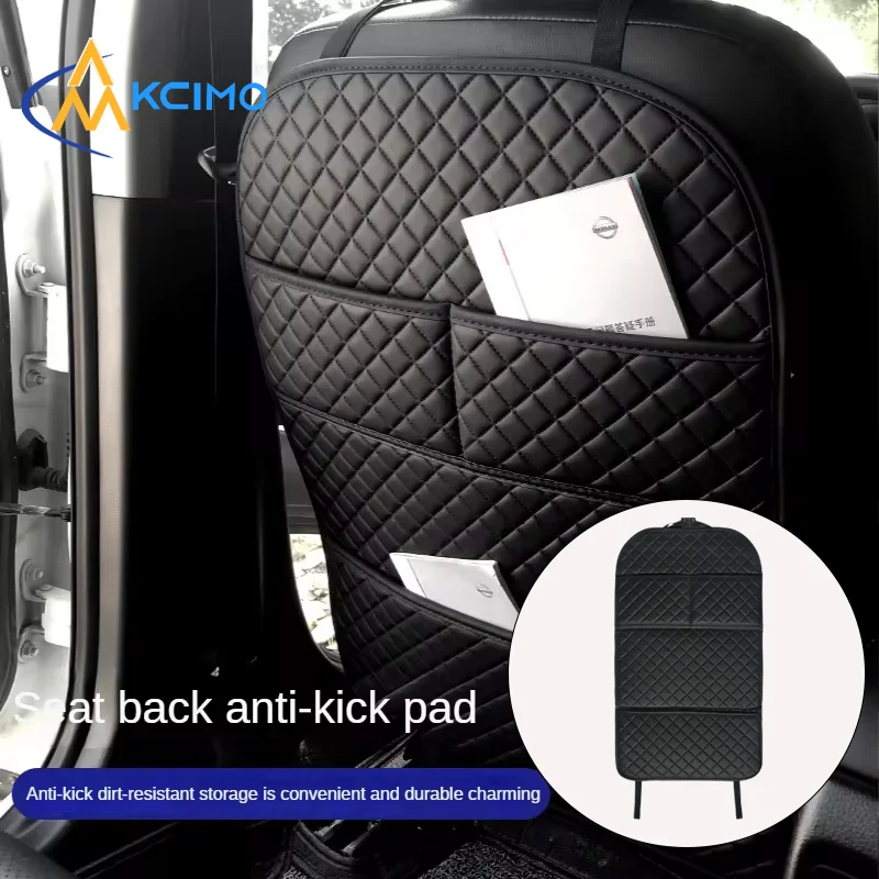 

Universal Leather Waterproof Car Seat Back Anti-Kick Pad, Practical Storage Pocket Designed Rear Seat Protective Cover for Auto