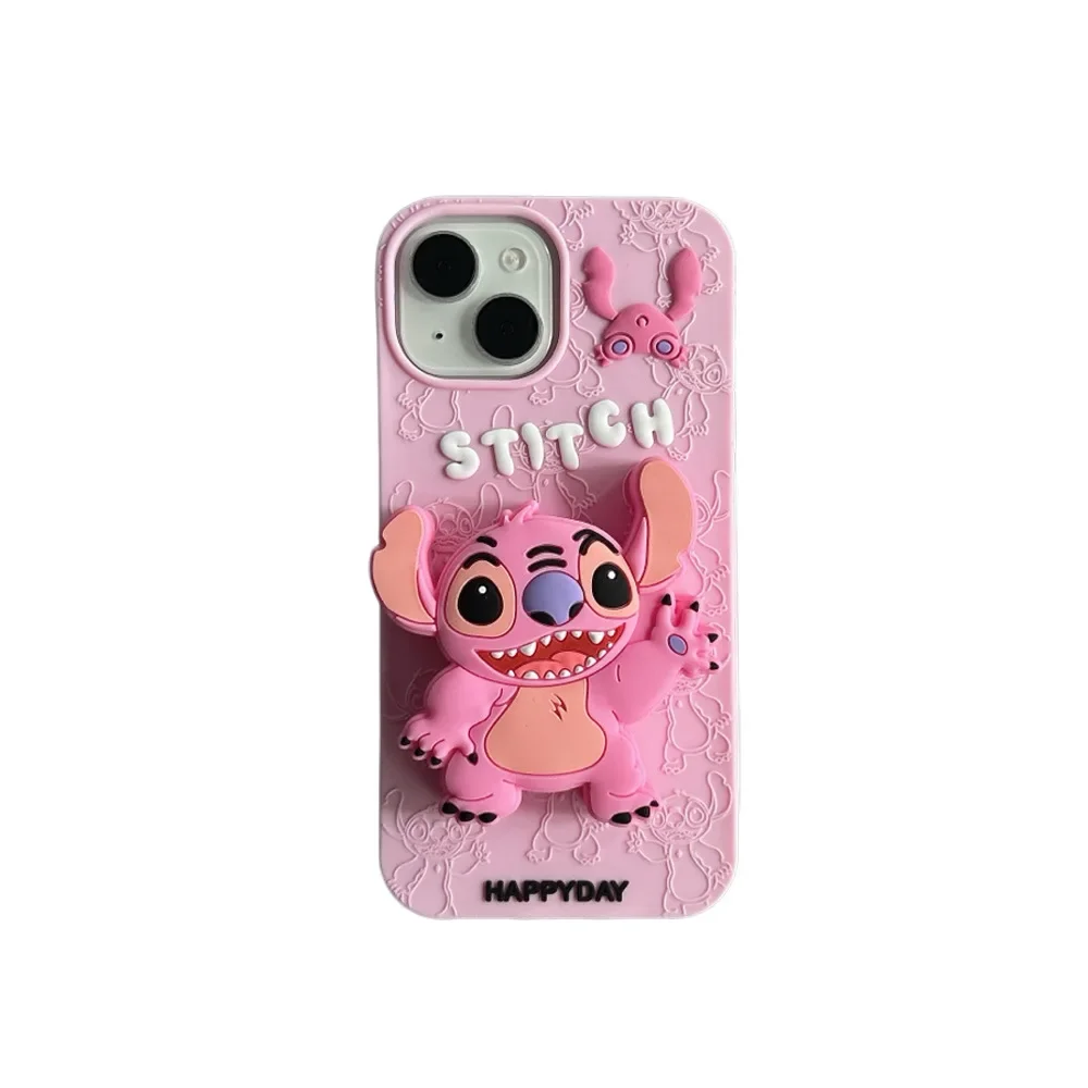 Voor iPhone 15 Pro Max 14 13 12 pro max 11 Telefoon Case 3D Stitch Head Grip Tok Houder Cartoon Silicon schokbestendig Zachte Telefoon Case