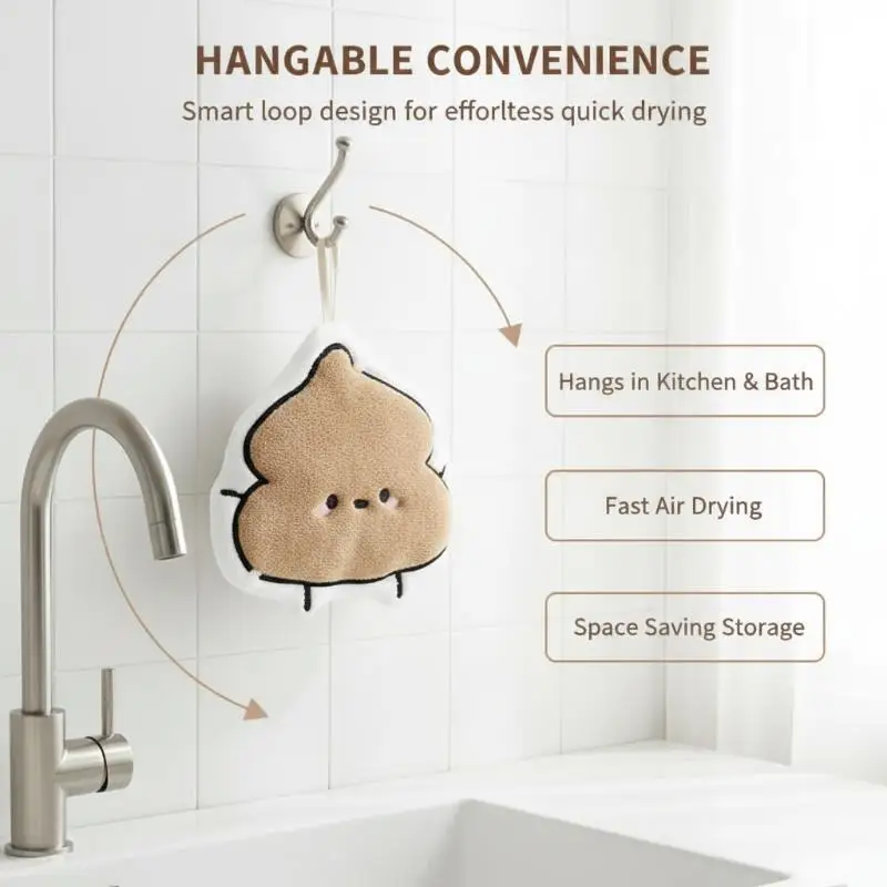 Soft Cartoon Hand Towel Wall-mounted Double-layer Thickened Coral Fleece Towel Super Water Absorbent Quick Drying Cotton Towel