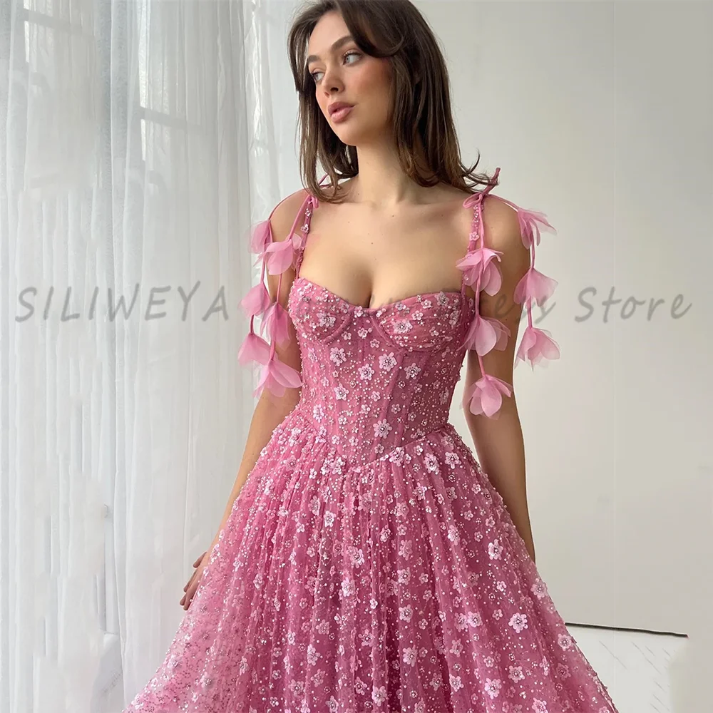 Novo luxo flor tule cinta de espaguete sem mangas vestido de noite high-end personalizado elegante uma linha vestidos de festa de casamento longos