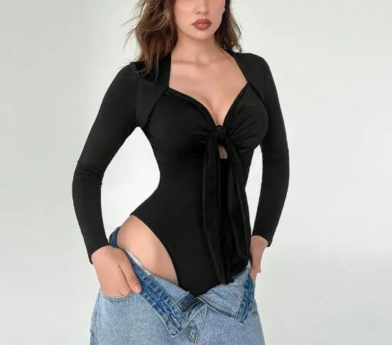 

Сексуальный женский весенний комбинезон с глубоким v-образным вырезом, элегантный темпераментный однотонный универсальный облегающий комбинезон с длинными рукавами, подходящий для вечеринок