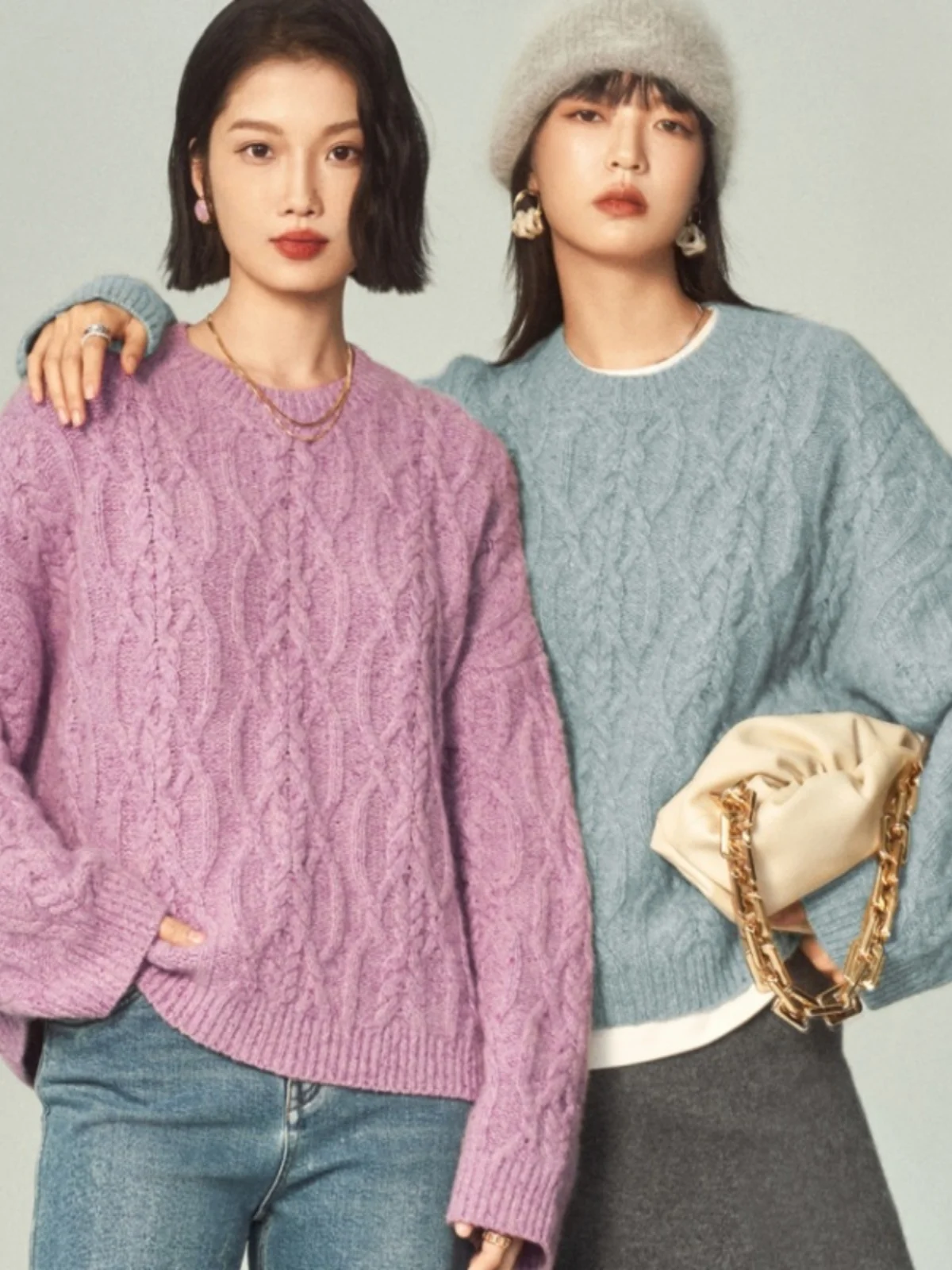 

Dry Thiened Pure Camere Knitted Sweater Women's round Ne Twisted Flower Loose Fit Hoodie Warm Cozy Autumn Winter Top