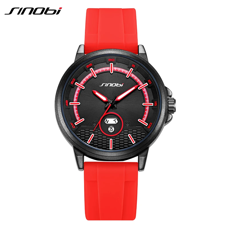 SINOBI Men's Silicone Strap Watches Original Styles Mans Quartz Wristwatches Top Brand Male Sports Gifts Clock Calendar Weekly