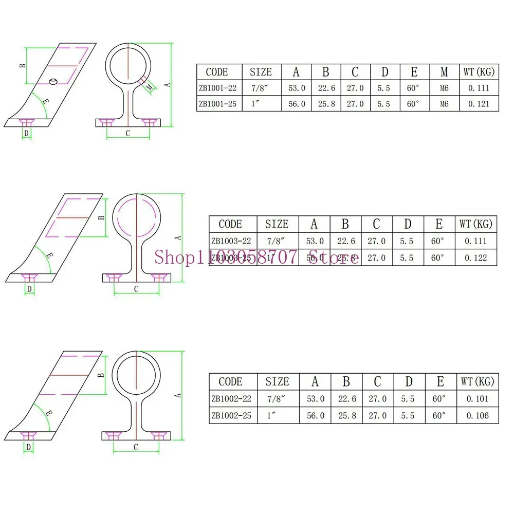 22mm/25mm Material 316 Stainless Steel Common Front/midship/stern/bow Bracket