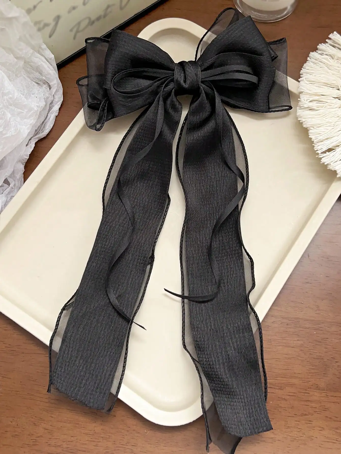 1Pcs Rosa Spitze Bogen Band Frühling Haar Clip Coquette Barrettes Lange Schwanz Band für Frauen Weihnachten Valentines Hochzeit Prom zubehör – Detail 13