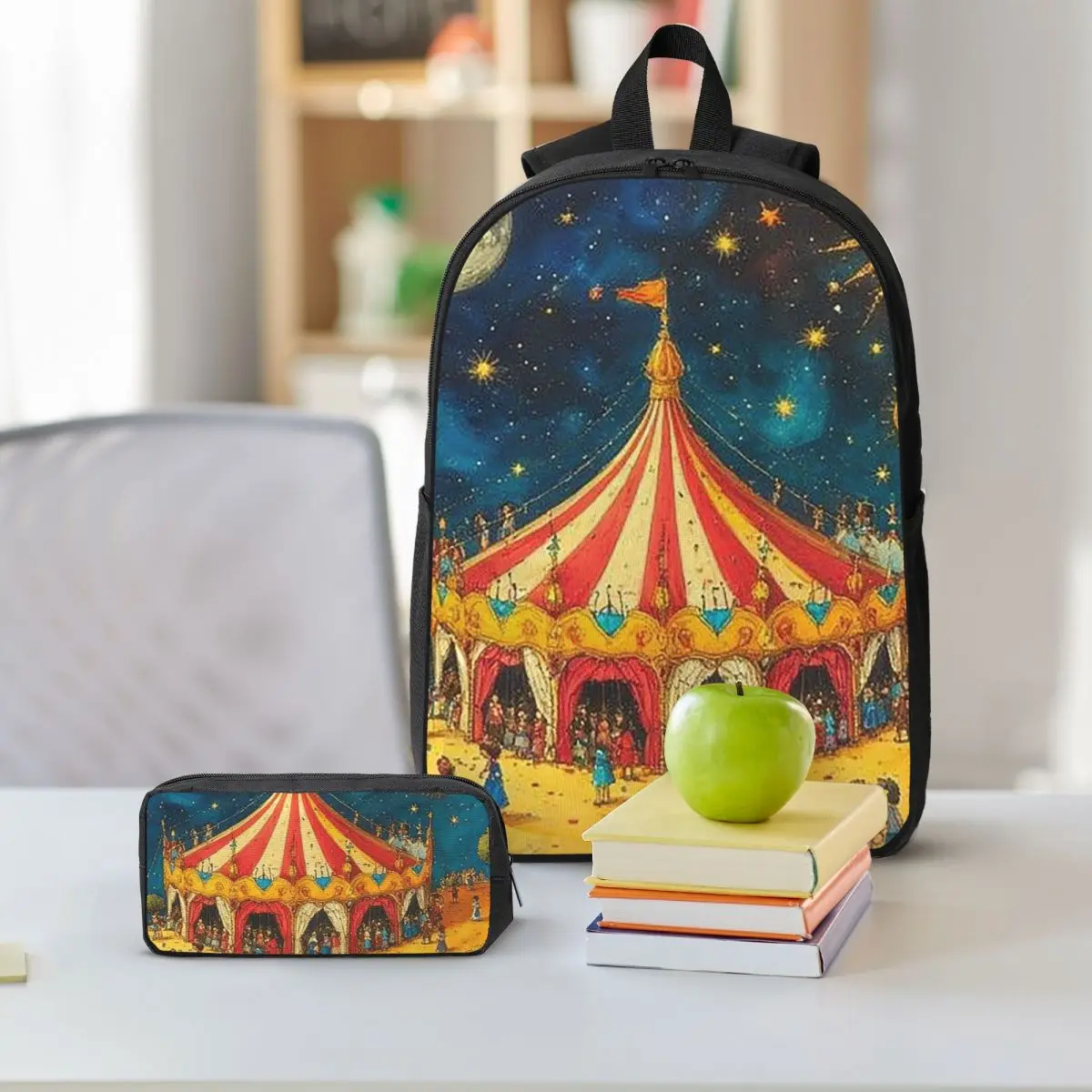 Circus Carnival Theme Party Backpack Student BookBag School Bag Shoulder Bags 3ps Insulated Lunch Bag Pencil Case