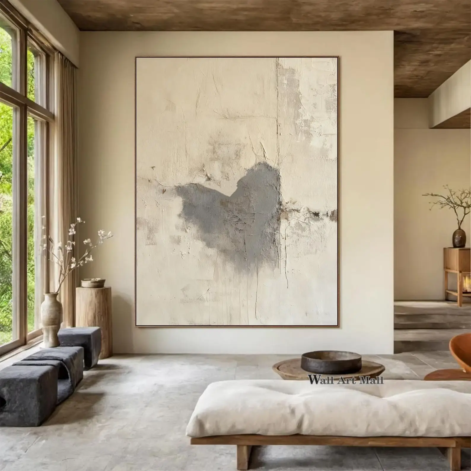 Mhemyo Beige Wabi-Sabi Style Wall Decoration Large Beige Textured Minimalist Art Abstract Hand Painted Oil Painting Home Decor