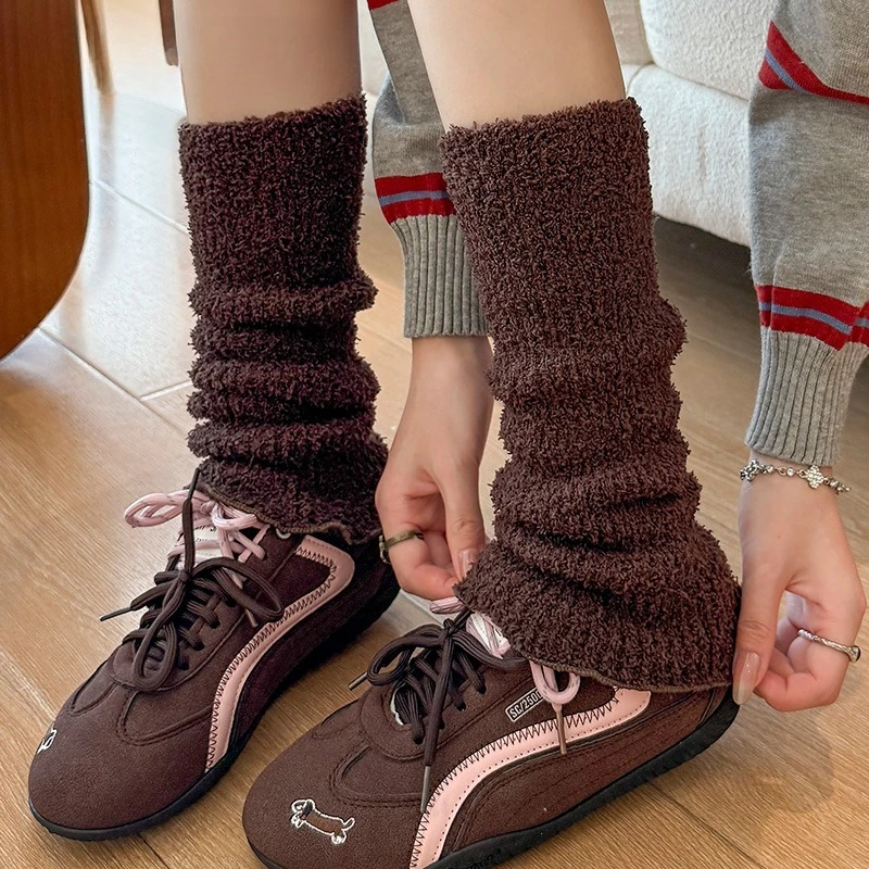 

Plush Warm Thicken Women Leg Warmers Autumn Winter Korean Style Ruffles Leg Cover Fashion Versatile Loose Long Foot Cover New