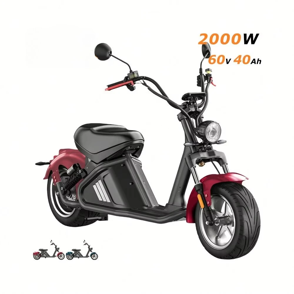Electric Cruiser Motorcycle 2000W 60V 14-Inch Fat Tire with Hydraulic Disc Brakes 40-60km/h