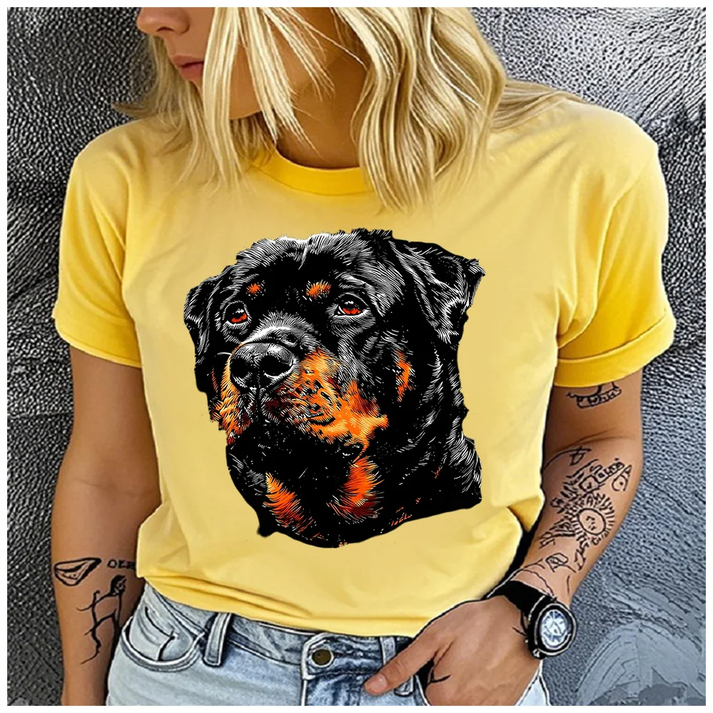 Cotton 100%  Vintage Sketch Rottweiler Dog Portrait Print Women T Shirt Realistic Rottie Puppy Graphic Pet Lover Casual Short