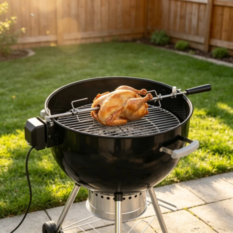 22 Inch Kettle Charcoal Grill Stainless Steel Rotisserie Spit Kit Outdoor Round BBQ Barbecue Grill Set