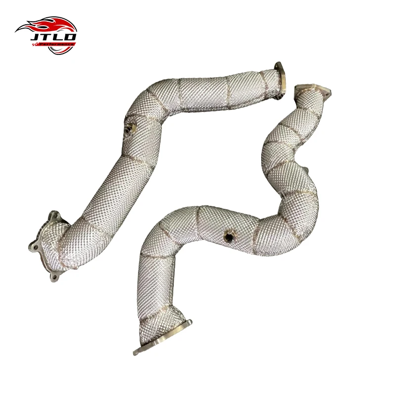 Professional Stainless Steel Exhaust Downpipe Heat Wrap 76mm High Flow Performance Pipe For Audi S6 S7 RS7 C7 4.0T 2013-2018