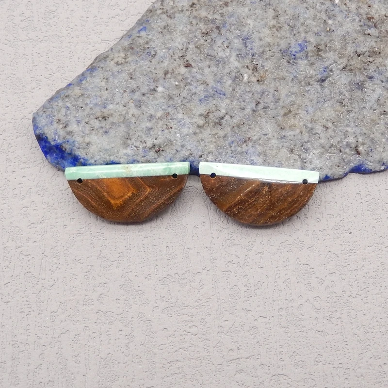 Natural Stone Boulder Opal Green Turquoise Earring Bead,Fashion Jewelry Double Holes Earrings For Women 26x13x5mm 5g