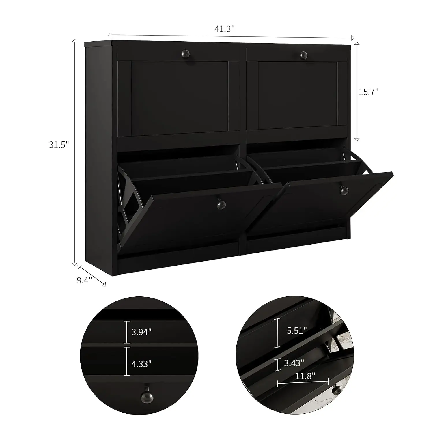 Shoe Cabinet 4 Flip Drawers Freestanding Storage Adjustable Shelf Anti-Tipping Entryway Hallway Living Room Black, Customized