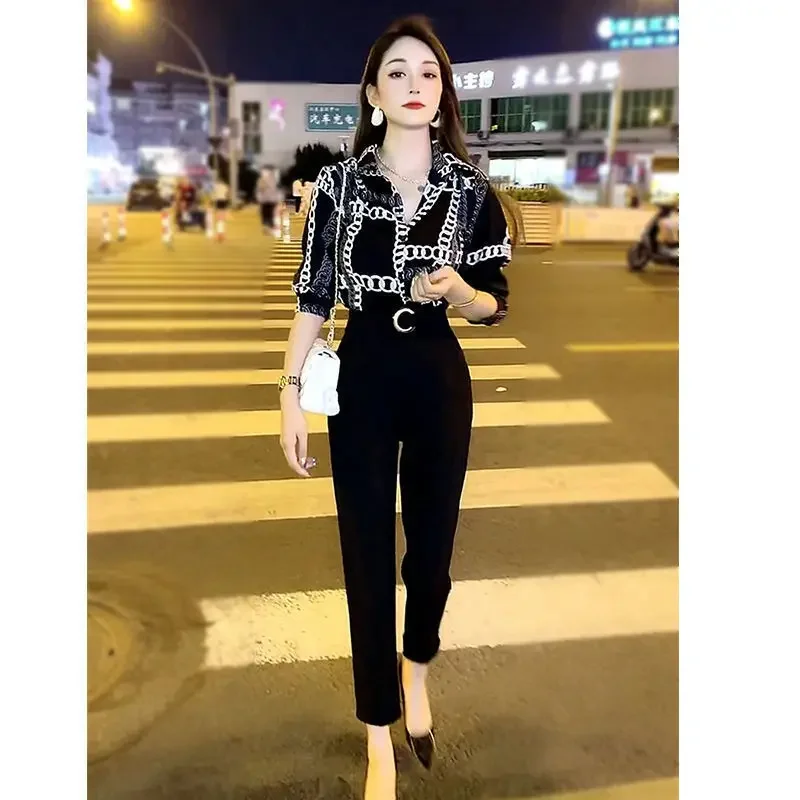 Black Chiffon Women\'s Shirts and Blouses Printed Top for Woman Pattern White Clothing Elegant Luxury Social New 2024 Modern Long