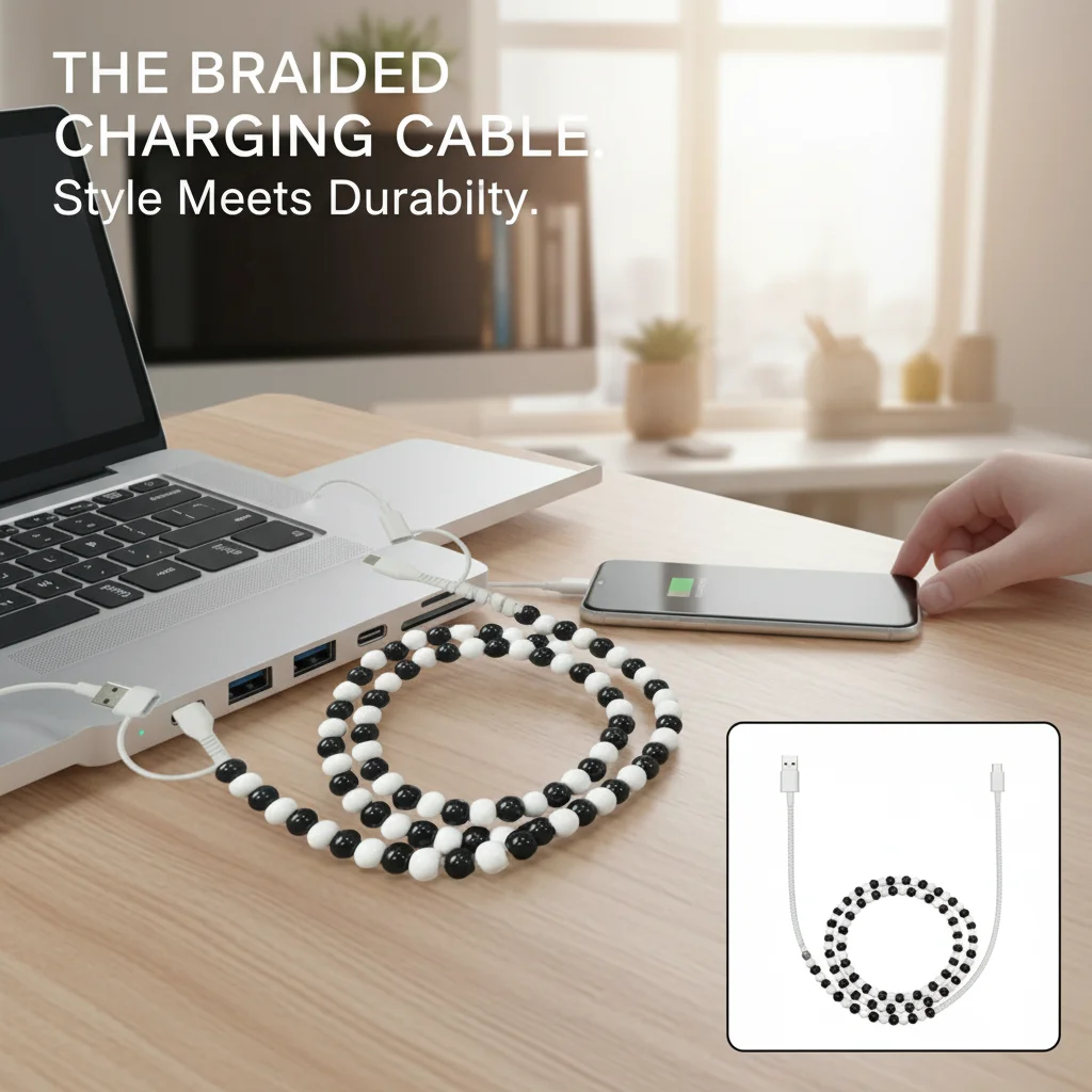 Pearl Beaded Two-to-Two Data Cable Type-C Mobile Phone USB Charging Cable Car Gift