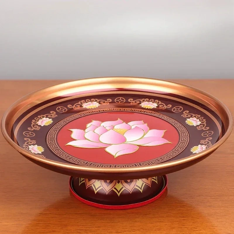 Chinese style alloy high foot offering table for household offerings Buddha table, fruit plate, Guanyin God of Wealth Buddha set
