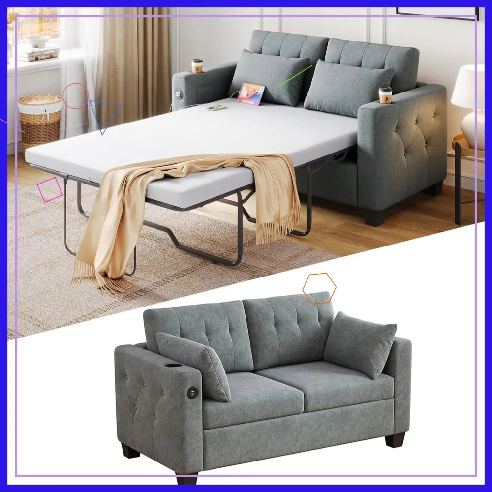 

Full Size Pull Out Sofa Bed with USB Charging, Memory Foam Mattress for Small Spaces - Dark Grey